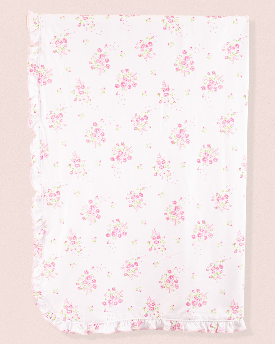 Pima Flowers Ruffle Receiving Blanket