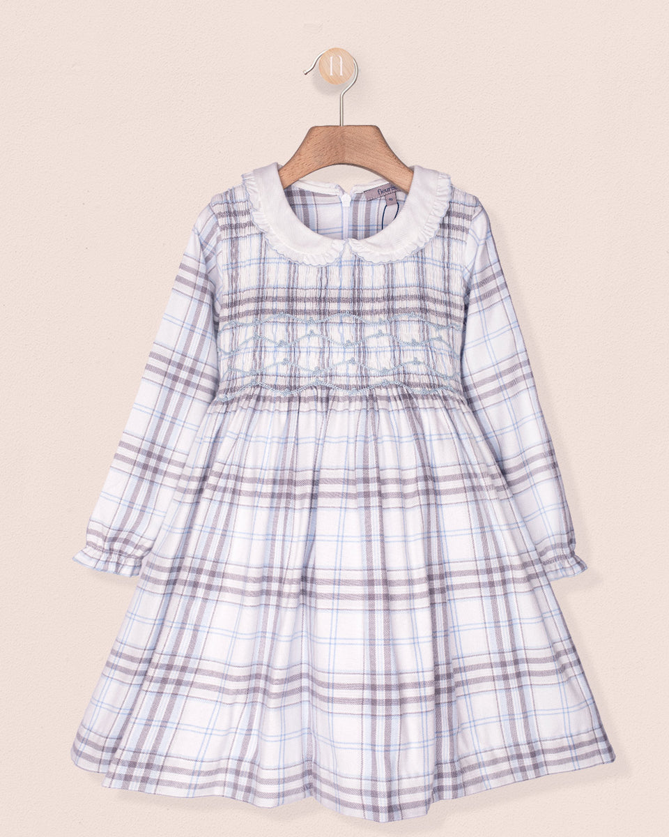 Fiorella Italian Blue Plaid Flannel Smocked Dress