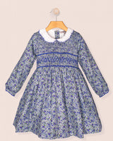 Fiorella Mini Blue Floral Twill Smocked Dress