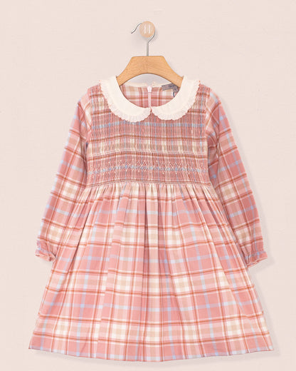 Fiorella Italian Pink Plaid Flannel Smock - Smocked Dress