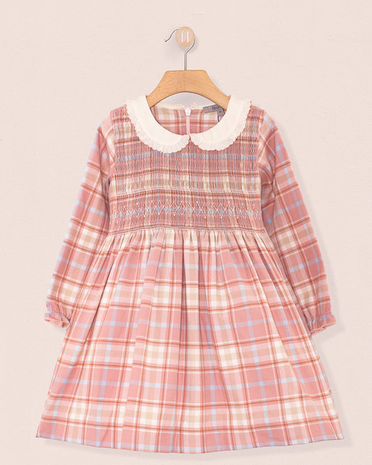 Fiorella Italian Pink Plaid Flannel Smock - Smocked Dress