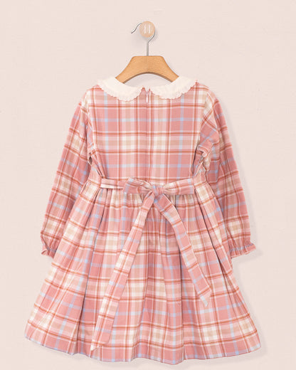 Fiorella Italian Pink Plaid Flannel Smock - Smocked Dress