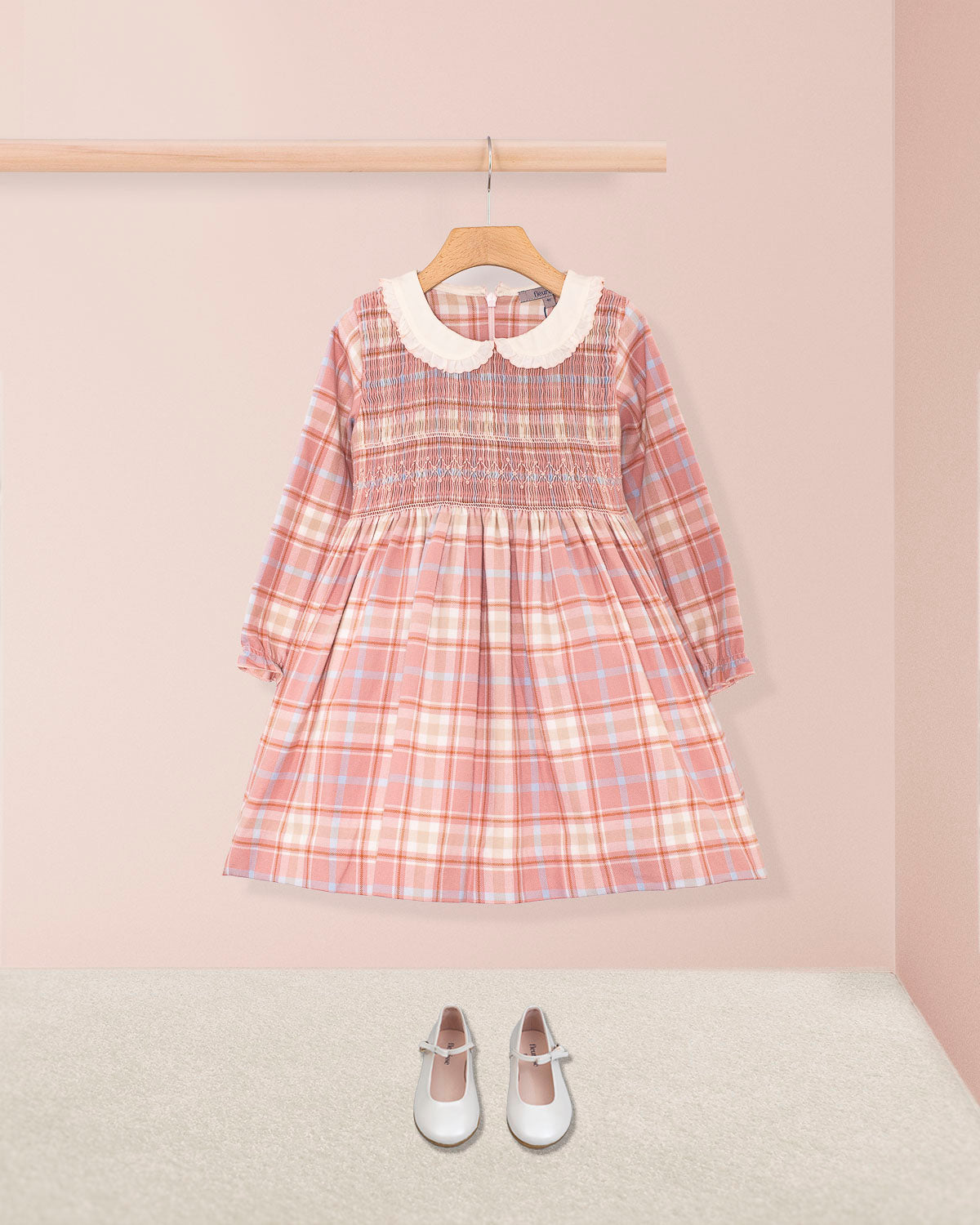 Fiorella Italian Pink Plaid Flannel Smock - Smocked Dress