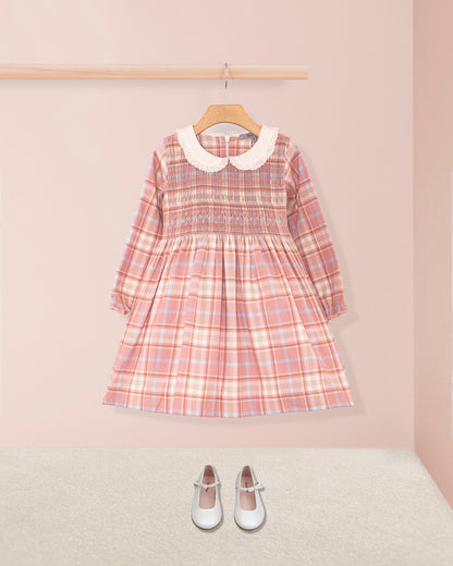 Fiorella Italian Pink Plaid Flannel Smock - Smocked Dress
