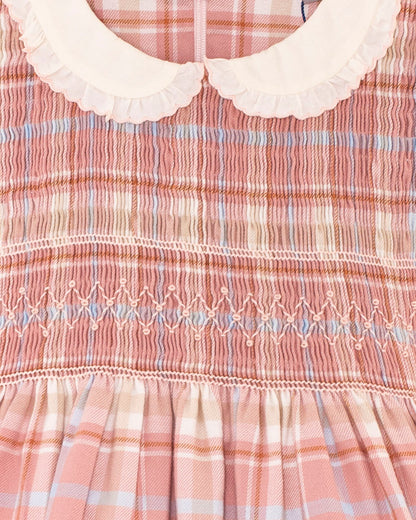 Fiorella Italian Pink Plaid Flannel Smock - Smocked Dress
