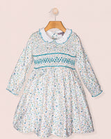 Fiorella Toscana Turquoise Twill Smocked Dress