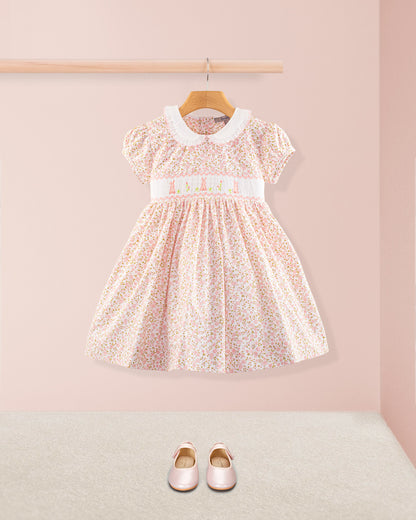 Bunny Florencia Pink Daisy Smock - Smocked Dress