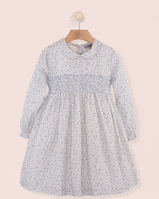 Violetta Blue French Twill Floral - Smocked Dress