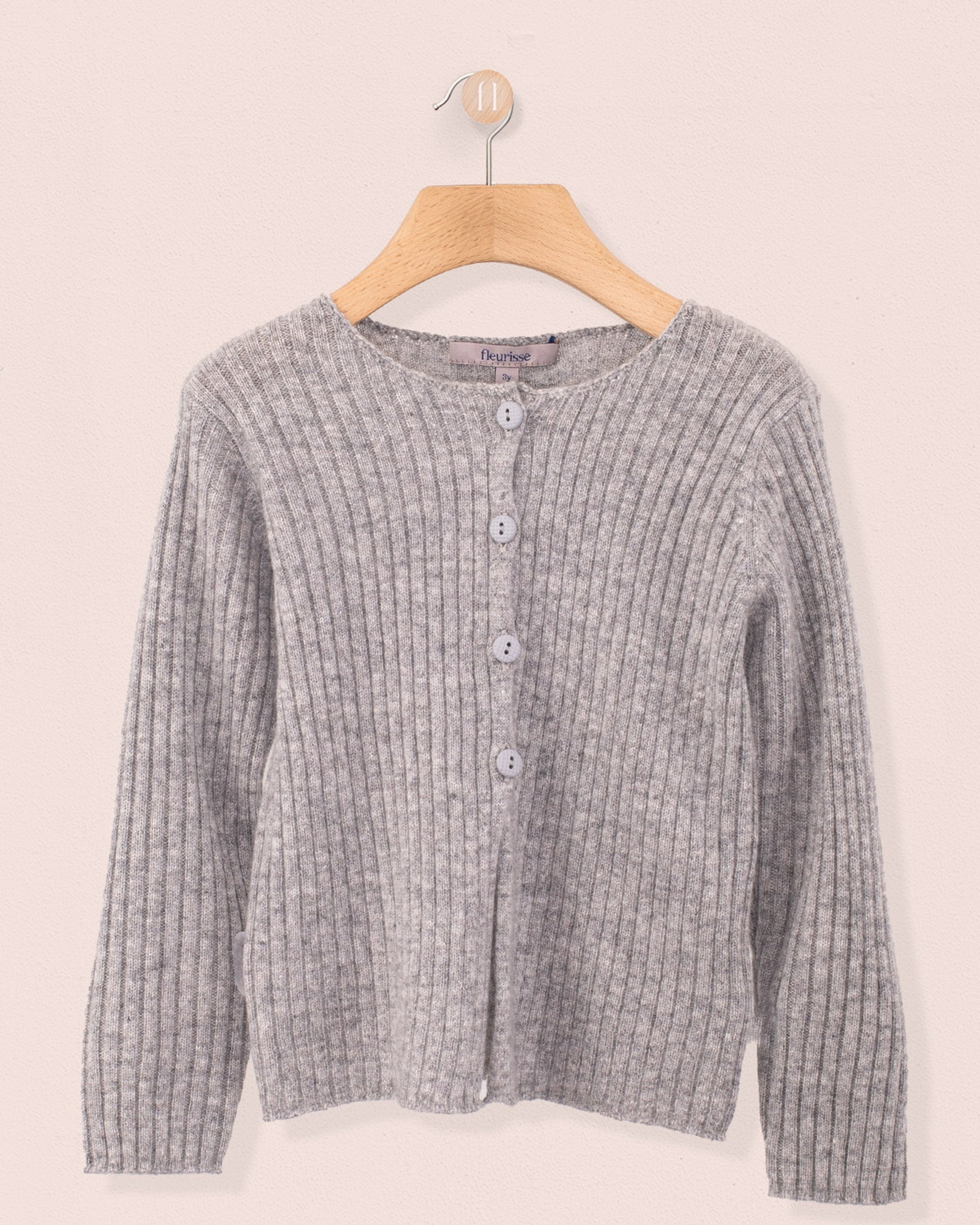 Cashmere Ribbed Grey Cardigan - Cardigan