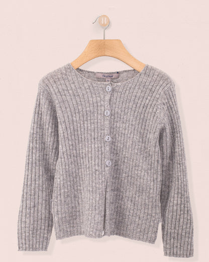 Cashmere Ribbed Grey Cardigan - Cardigan