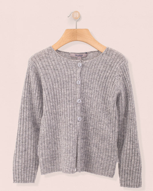 Cashmere Ribbed Grey Cardigan - Cardigan