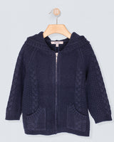 Geneva Navy Cashmere Cable Zipper Sweater