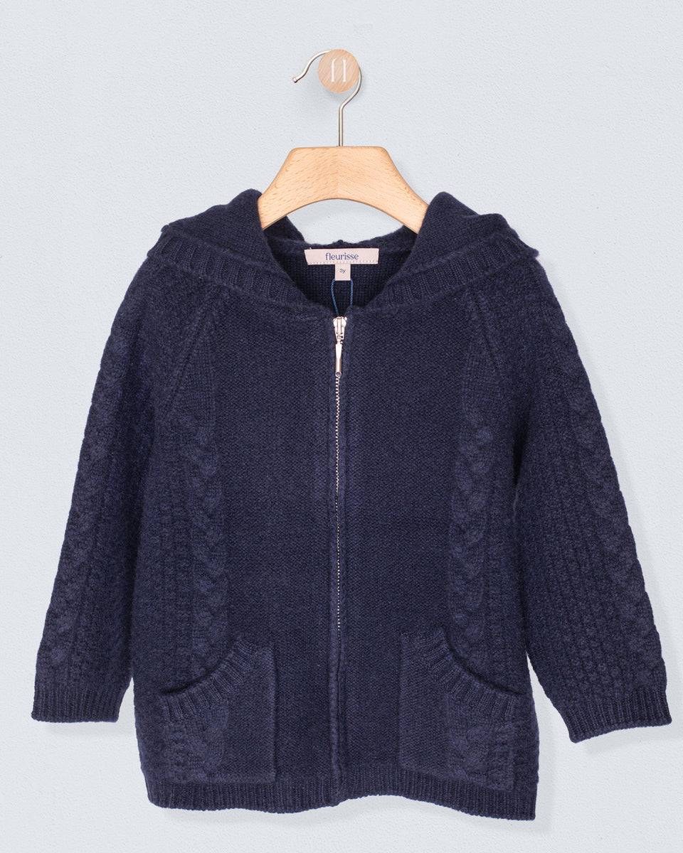 Geneva Navy Cashmere Cable Zipper Sweater