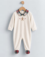 Velour Beige Gingerbread Collared Footie