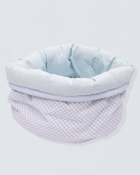 Light Blue Gingham Round Basket - Layette
