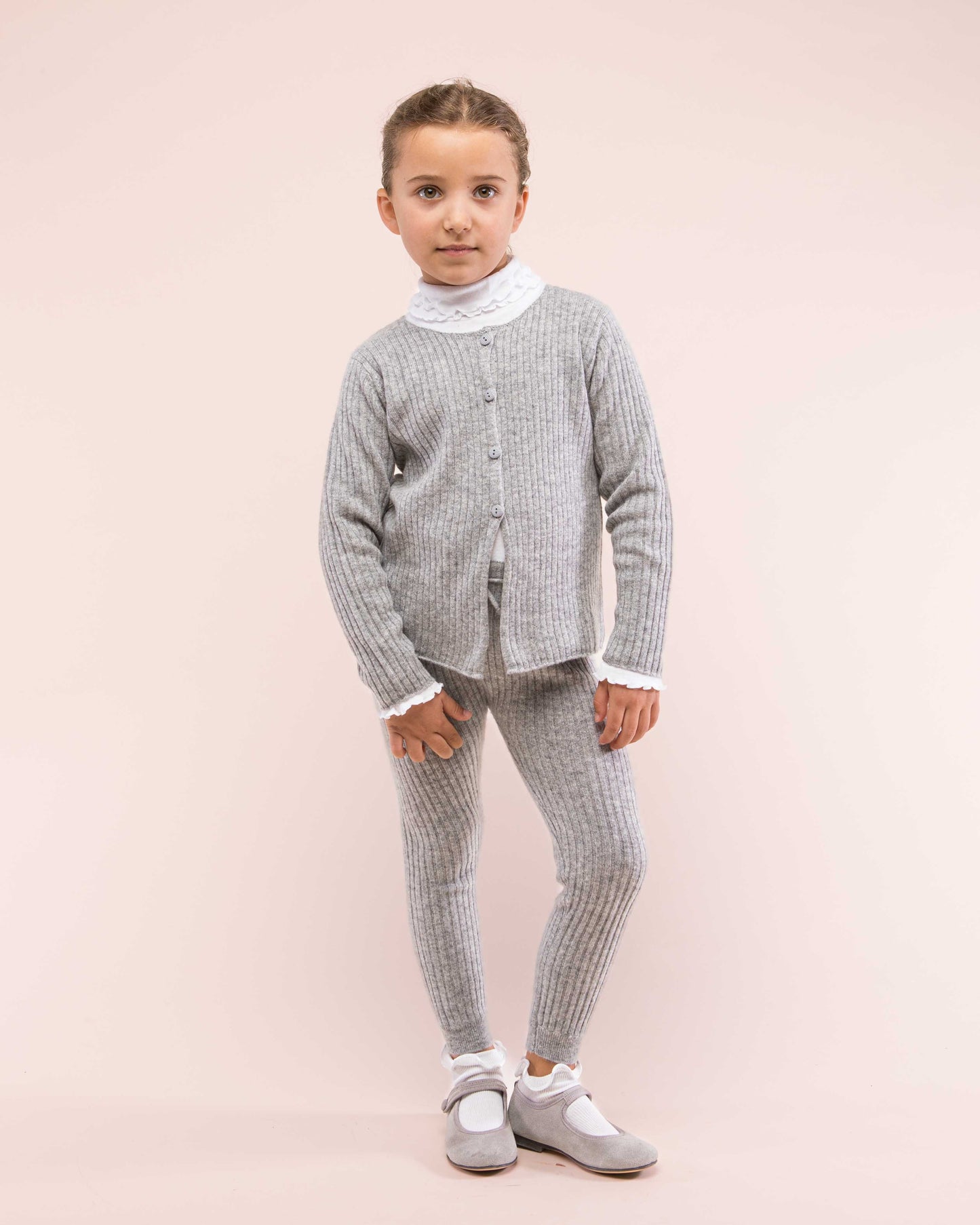 Cashmere Ribbed Grey Cardigan - Cardigan