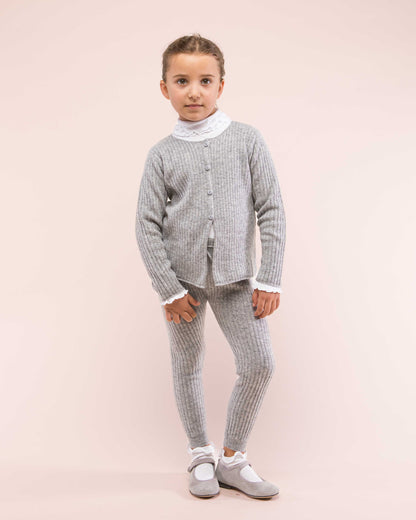 Cashmere Ribbed Grey Cardigan - Cardigan