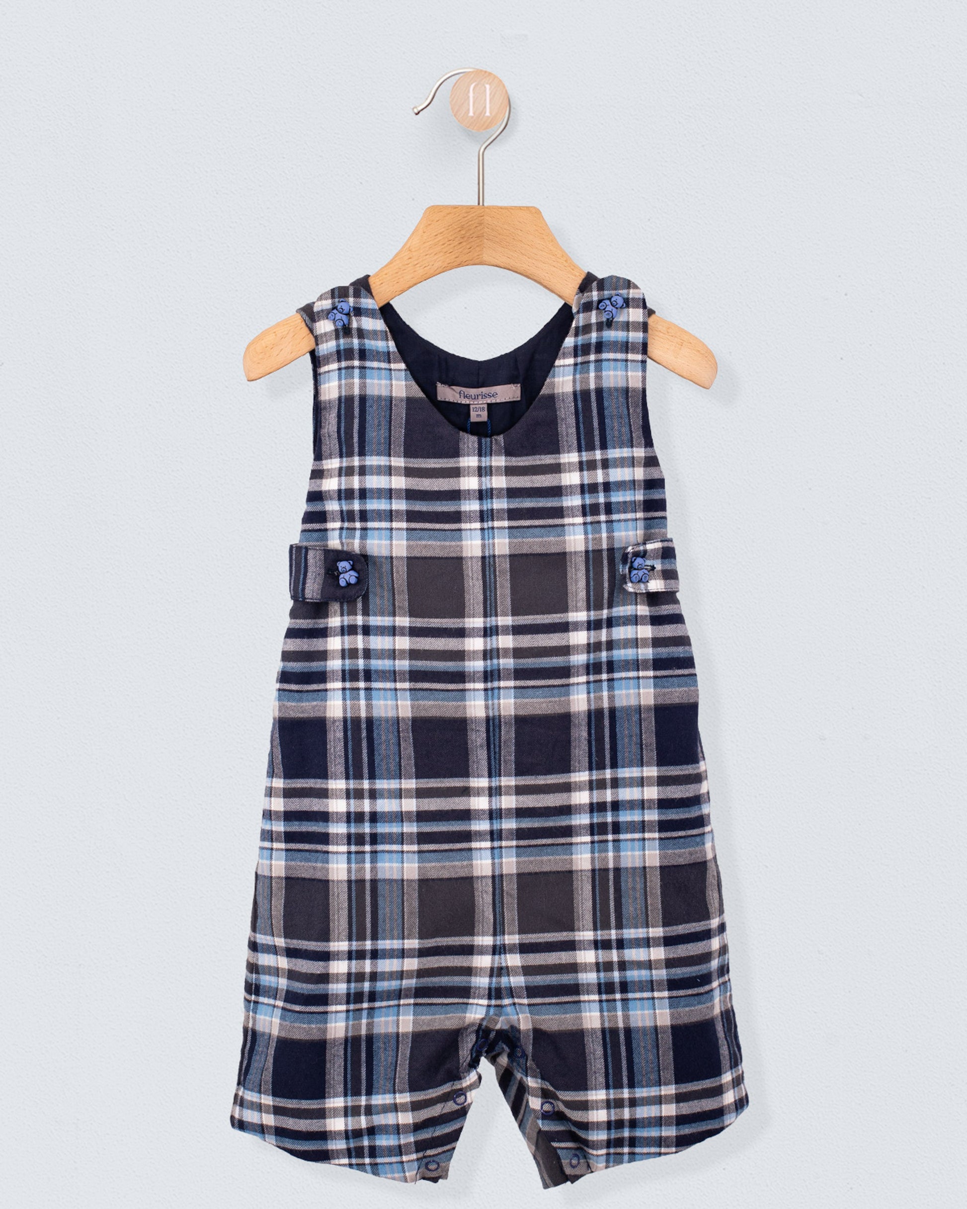 Kennedy Italian Navy Plaid Flannel Romper - Romper