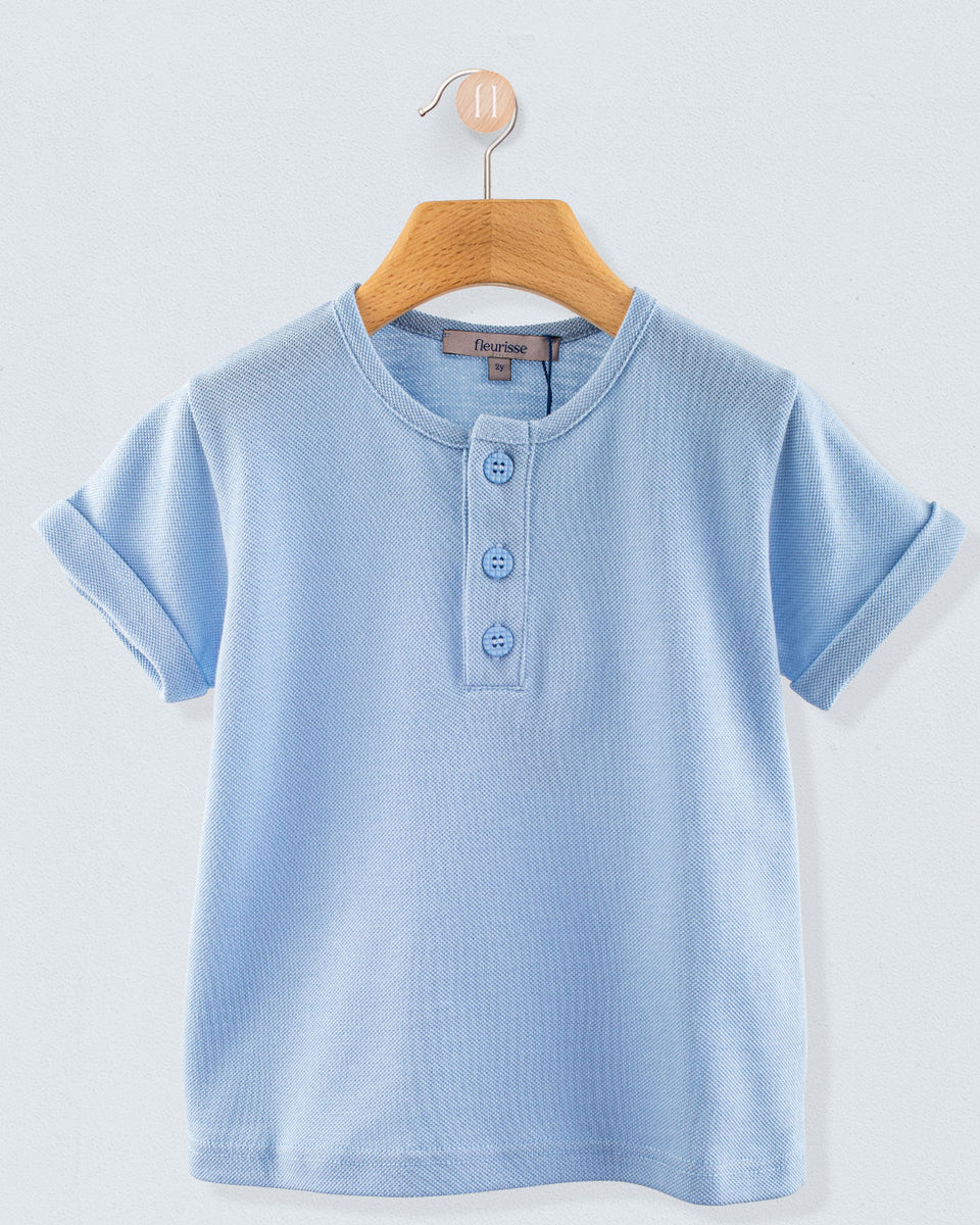 Henley Italian Piquet Medium Blue T-Shirt