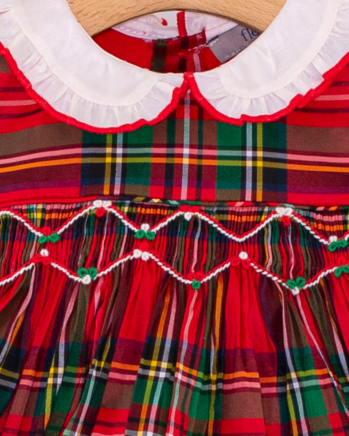 Baby Holiday Royal Stewart Smock Set - Baby Dress close up of smock