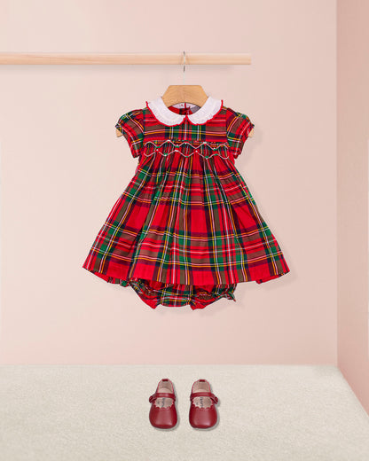 Baby Holiday Royal Stewart Smock Set - Baby Dress on hanger with shoes