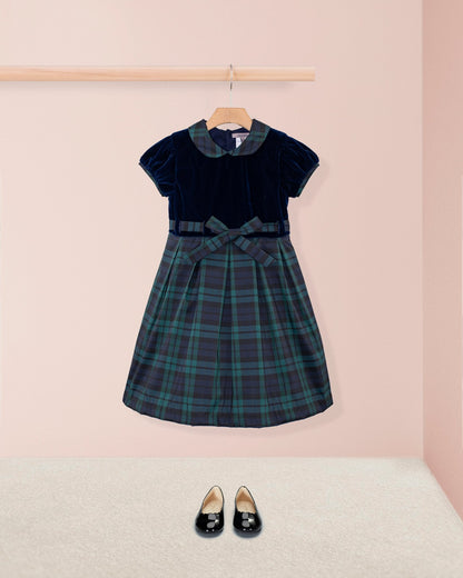 Christelle Velvet Black Watch Plaid Dress - Dress