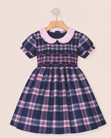 Holiday Pink and Blue Plaid Smocked Dress