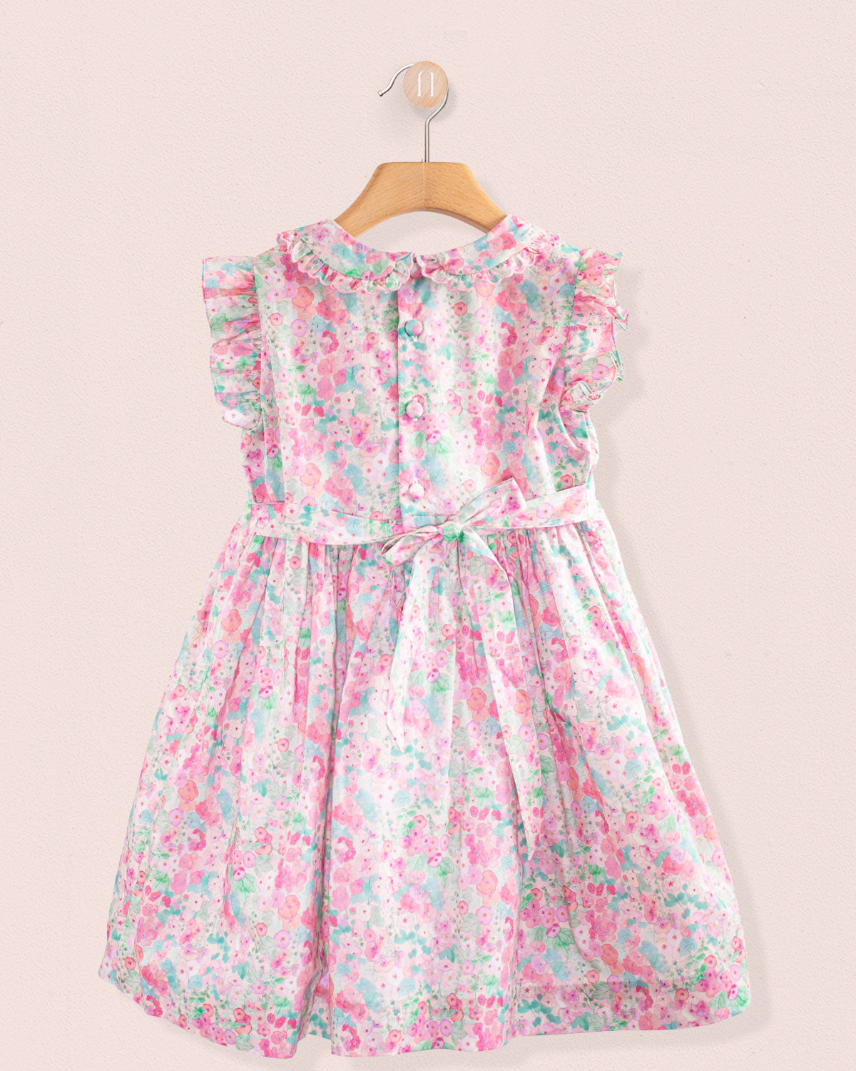 Florence Liberty Hollyhocks Pink Smock - Smocked Dress