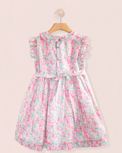 Florence Liberty Hollyhocks Pink Smock - Smocked Dress
