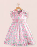 Florence Liberty Hollyhocks Pink Smocked Dress