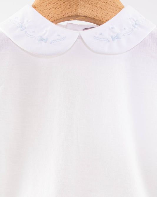 Ines Onesie Italian Embroidered Light Blue Bows - Onesie