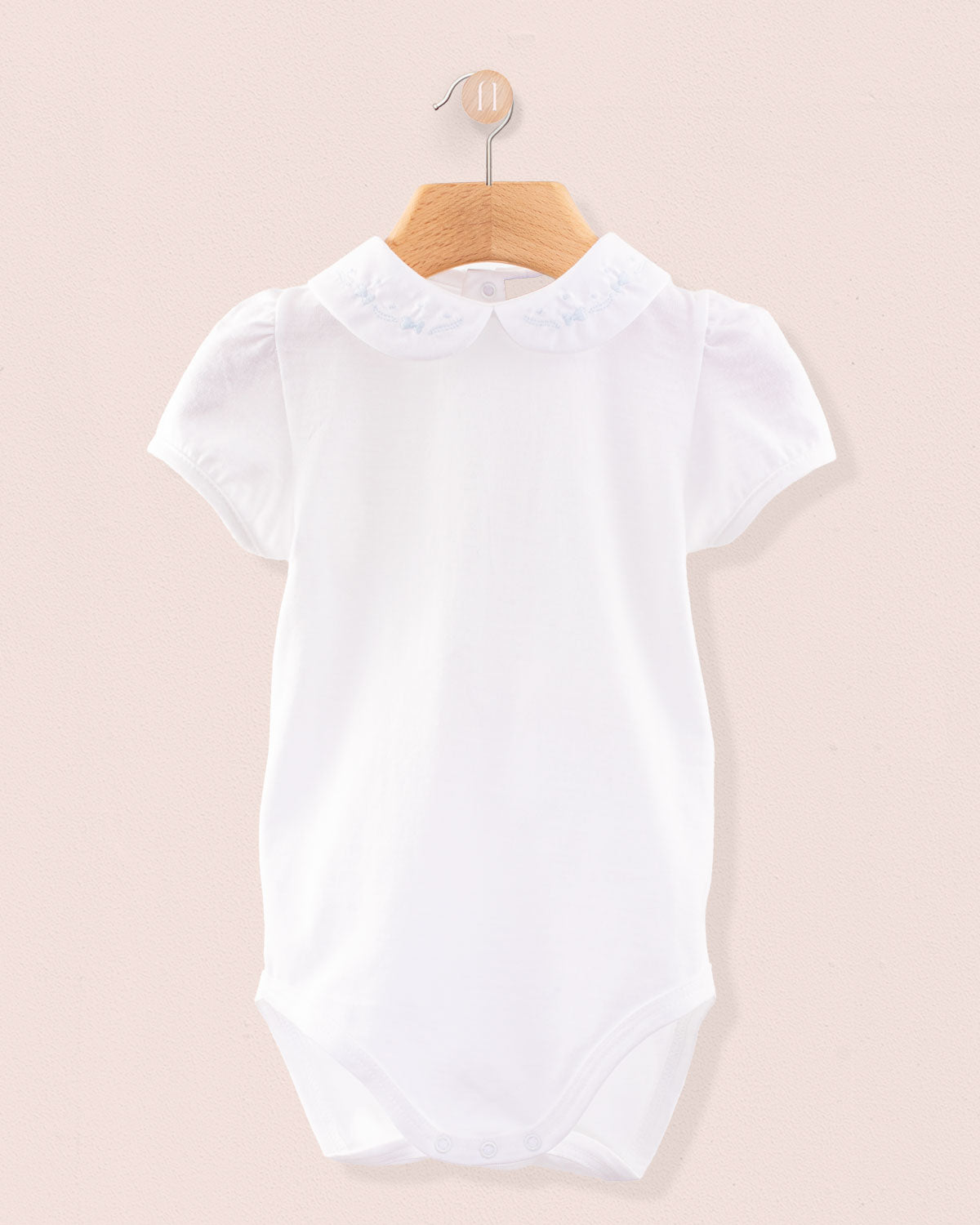 Ines Onesie Italian Embroidered Light Blue Bows - Onesie