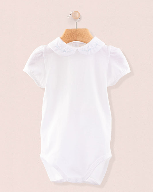 Ines Onesie Italian Embroidered Light Blue Bows - Onesie