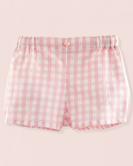 Iris Pink Gingham Linen Shorts - Pant