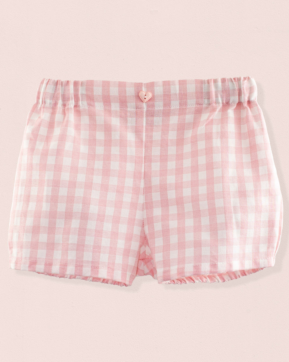 Iris Pink Gingham Linen Shorts