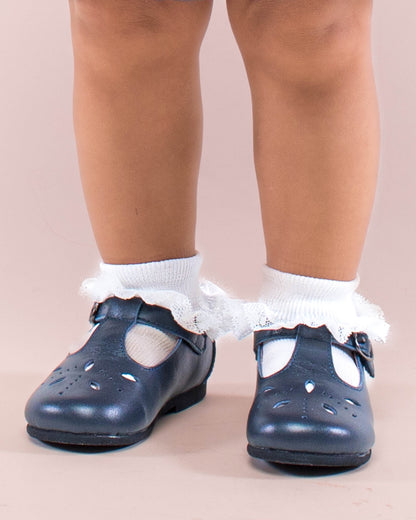 Josephine Navy Leather T-Bar Shoe - Shoe