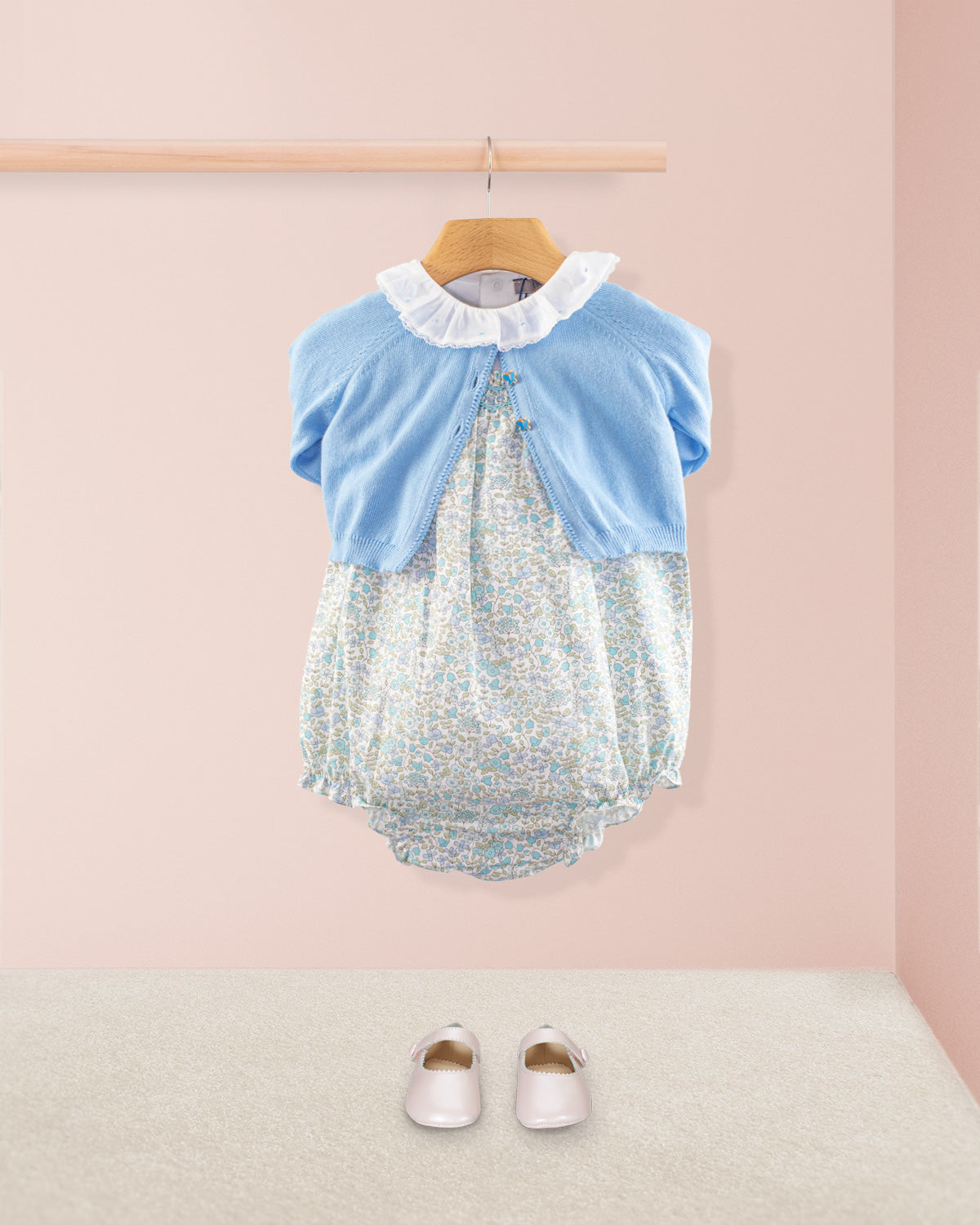 Joyeuse Garden Blue Smocked Bubble - Romper