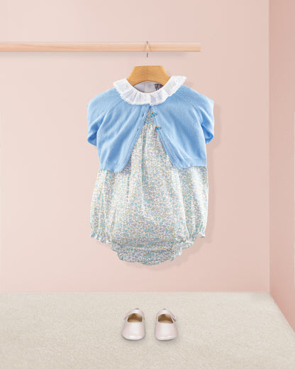 Joyeuse Garden Blue Smocked Bubble - Romper