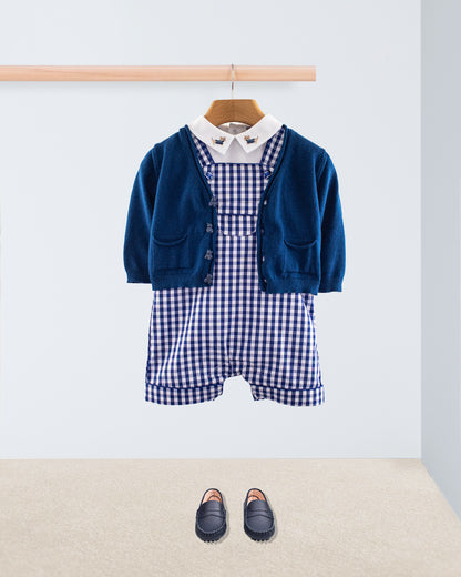 Starboard Navy Large Gingham Shortall - Romper
