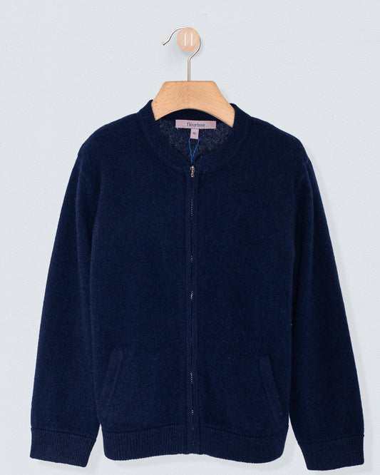 Knightsbridge Navy Cashmere Zipper Sweater - Sweater