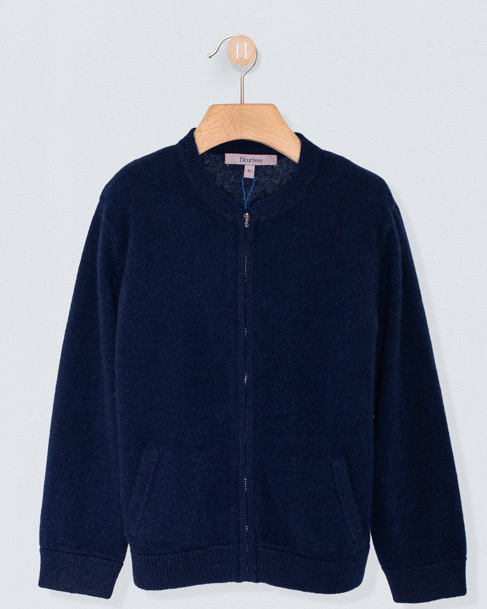 Knightsbridge Navy Cashmere Zipper Sweater