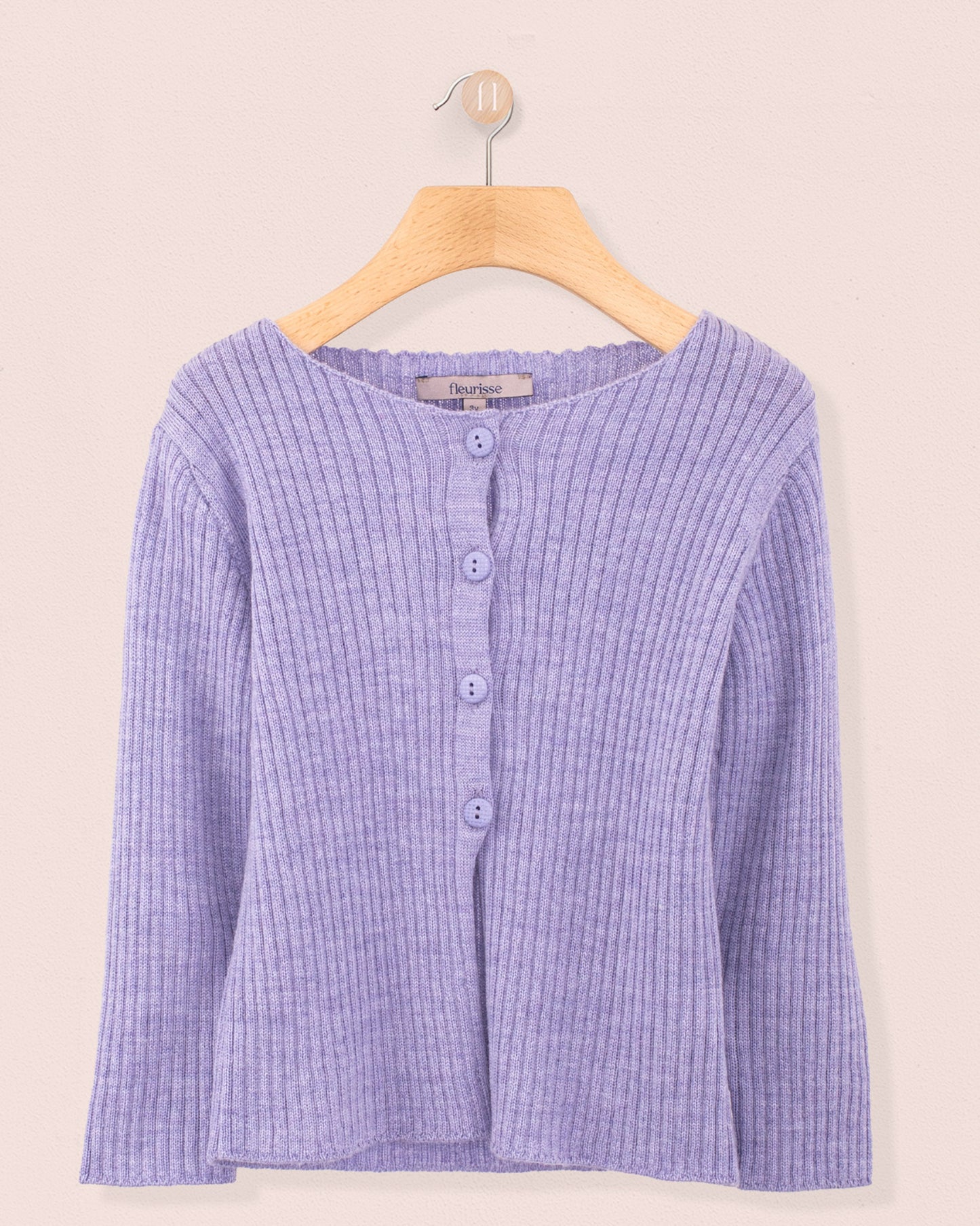 Ribbed Lavender Wool Mélange Cardigan - Cardigan