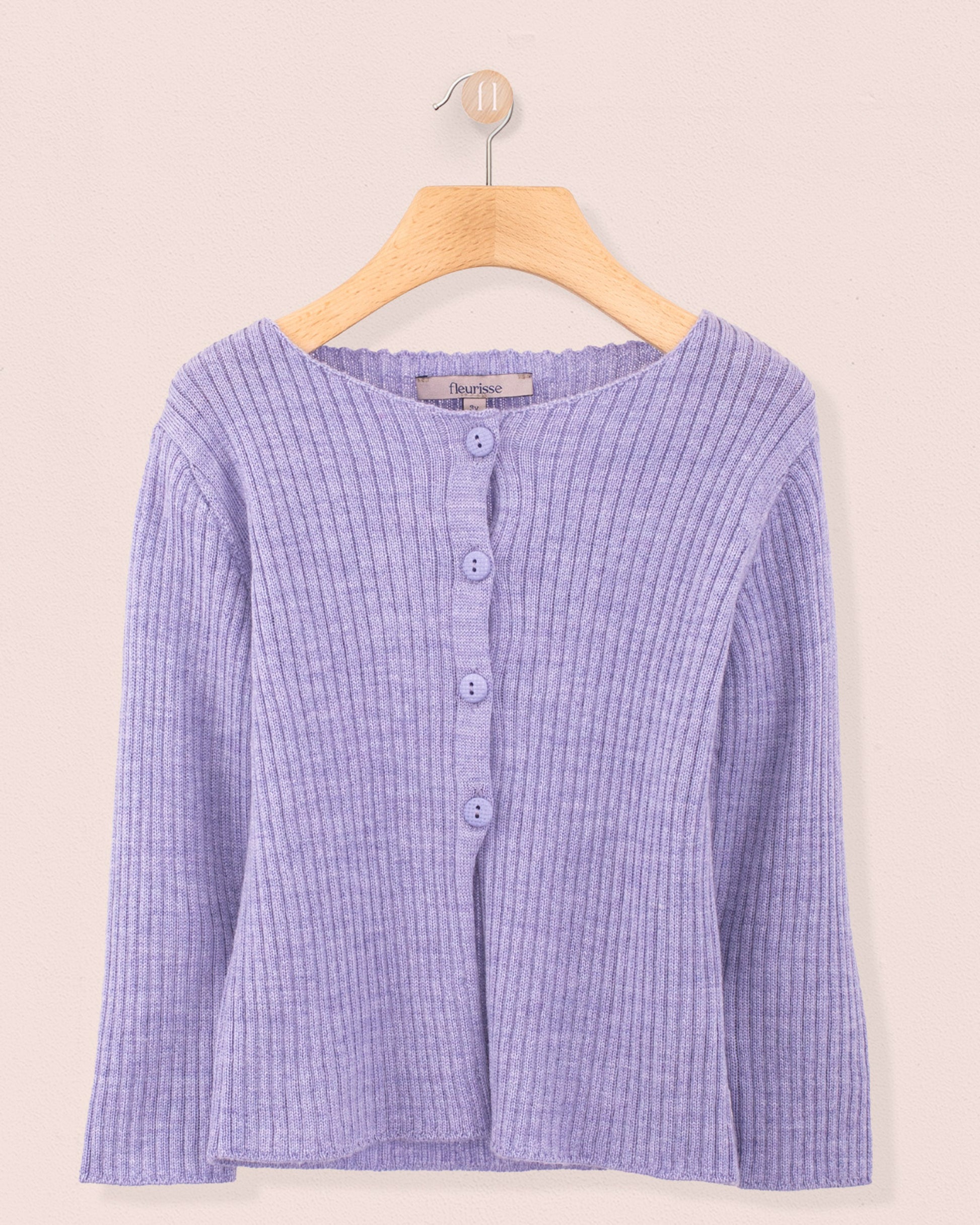 Ribbed Lavender Wool Mélange Cardigan - Cardigan