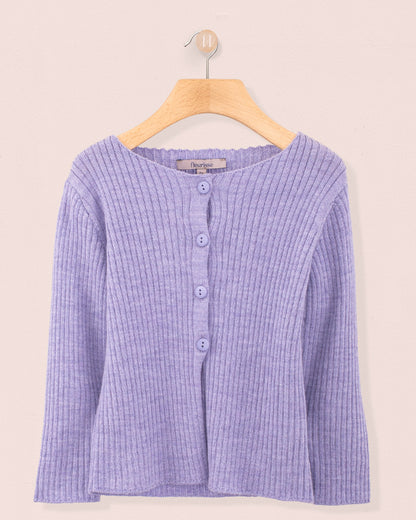 Ribbed Lavender Wool Mélange Cardigan - Cardigan
