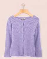 Ribbed Lavender Wool Mélange Cardigan