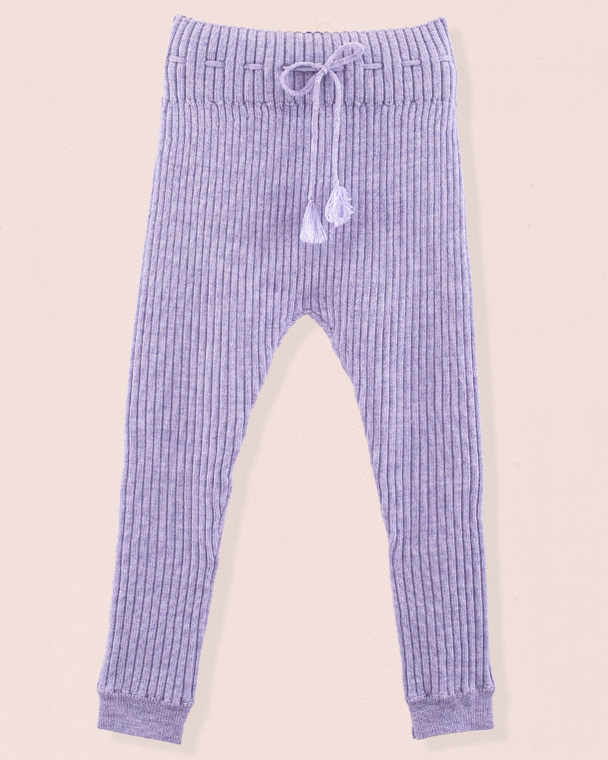 Ribbed Lavender Wool Mélange Knit Legging - Legging