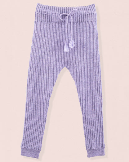 Ribbed Lavender Wool Mélange Knit Legging - Legging