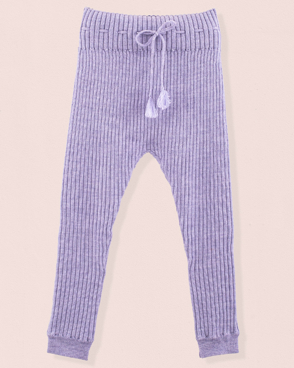 Ribbed Lavender Wool Mélange Knit Legging