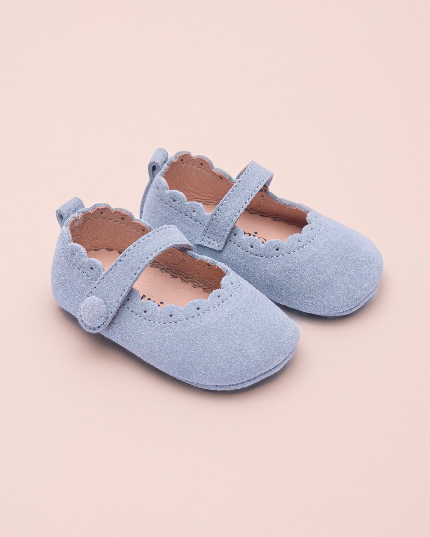 Chloe Scallop Light Blue Suede Crib Shoe