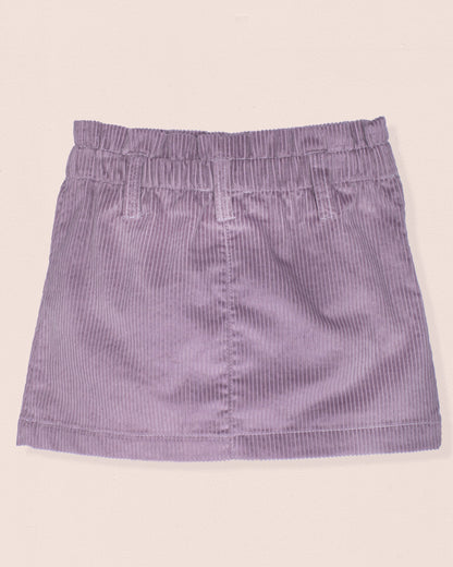 Purple corduroy skirt on a beige background